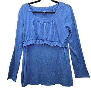 Milk Nursingwear Top Shirt Womens XL Blue Long Sleeve Soft Jersey Knit Cottage